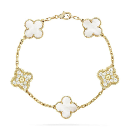 [Dawnora Jewelry]CLOVER WHITE PEARL MOP 5 MOTIF BRACELET COLLECTION