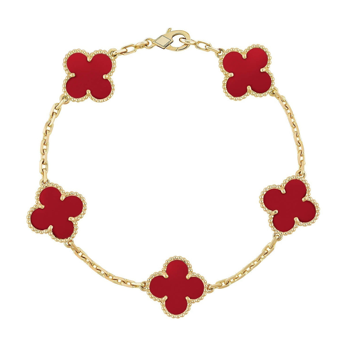 [Dawnora Jewelry] CLOVER 5 MOTIF RED CORNELIAN BRACELET COLLECTION