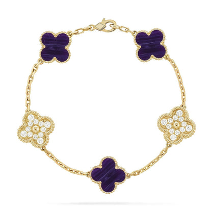 [Dawnora Jewelry]CLOVER 5 MOTIF PURPLE STRIPES BRACELET COLLECTION