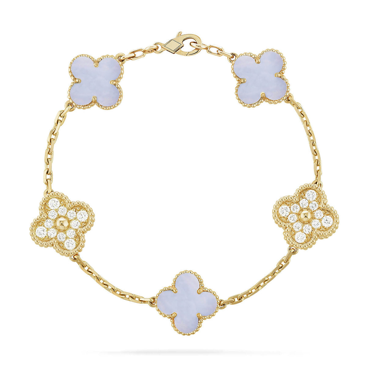 [Dawnora Jewelry] CLOVER 5 MOTIF PURPLE CHALCEDONY BRACELET COLLECTION