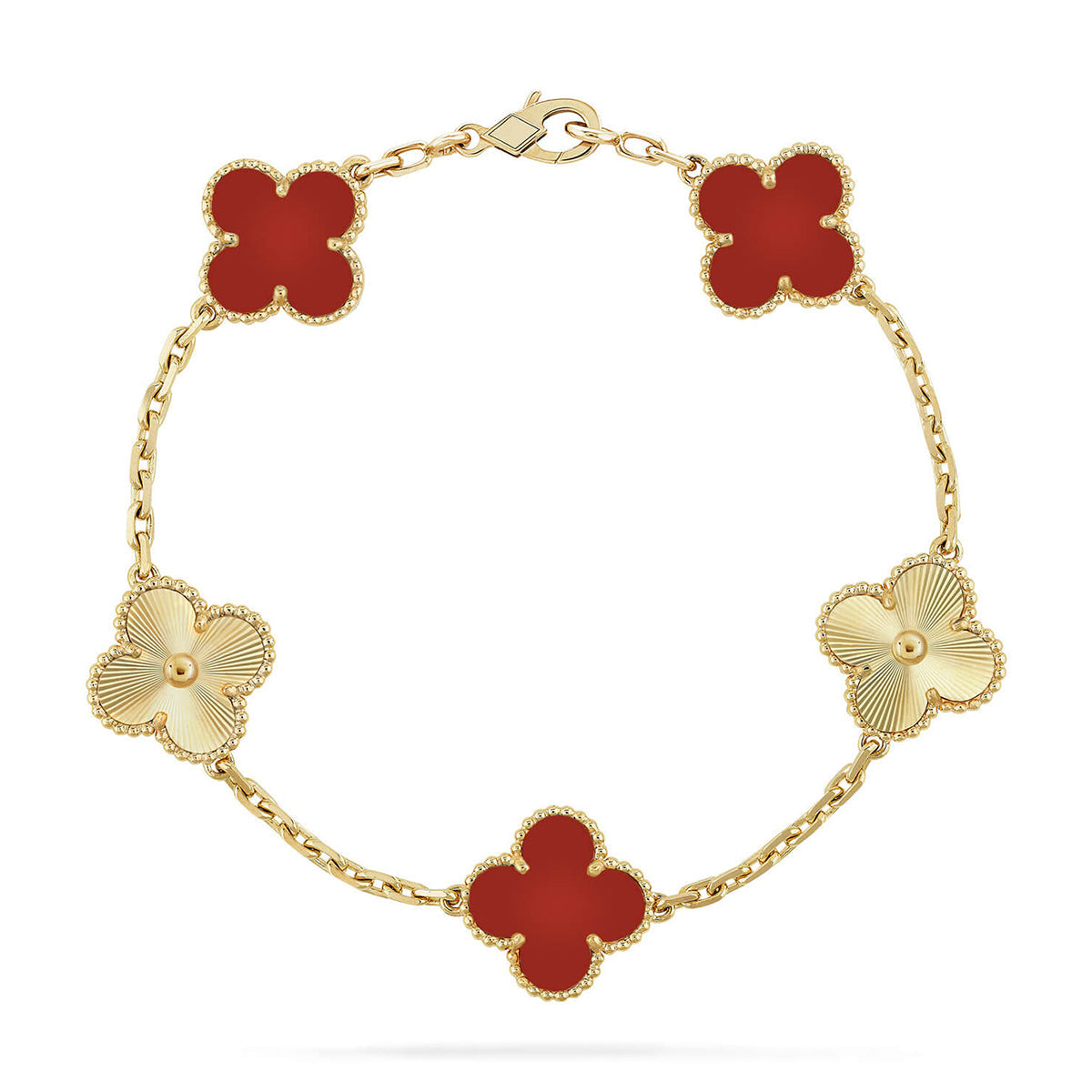 [Dawnora Jewelry] CLOVER 5 MOTIF RED CORNELIAN BRACELET COLLECTION