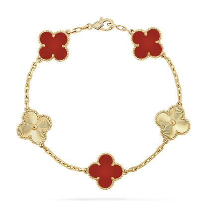 [Dawnora Jewelry] CLOVER 5 MOTIF RED CORNELIAN BRACELET COLLECTION