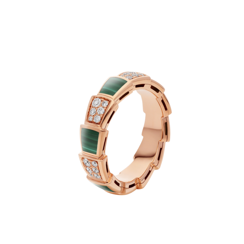 [Dawnora Jewelry]SERPENTI RING PINK GOLD MALACHITE DIAMOND PAVED 4MM