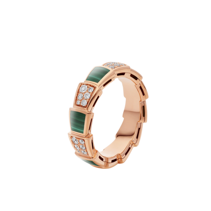 [Dawnora Jewelry]SERPENTI RING PINK GOLD MALACHITE DIAMOND PAVED 4MM