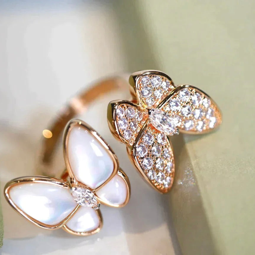 [Dawnora Jewelry]TWIN BUTTERFLY DIAMOND MOP RING