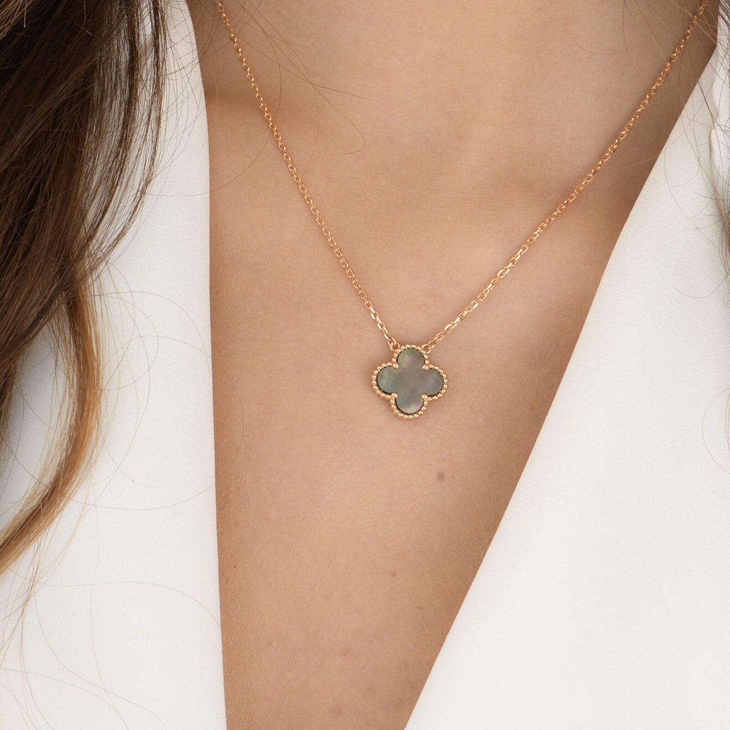 [Dawnora Jewelry]CLOVER 15MM  GRAY MOTHER OF PEARL NECKLACE