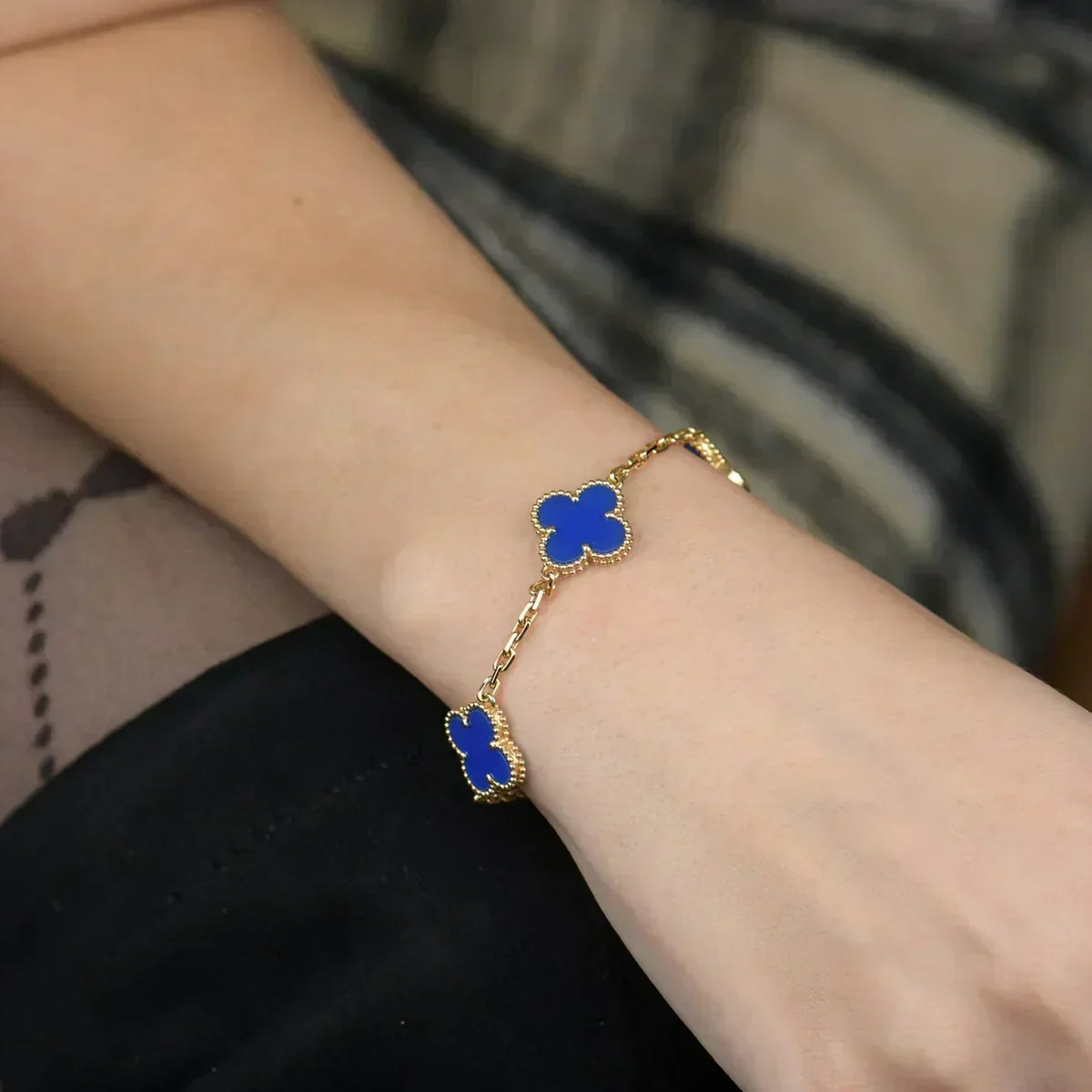 [Dawnora Jewelry] CLOVER 5 MOTIF BLUE AGATE BRACELET COLLECTION