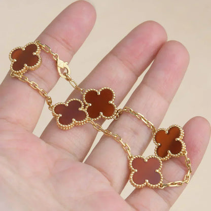 [Dawnora Jewelry] CLOVER 5 MOTIF RED CORNELIAN BRACELET COLLECTION