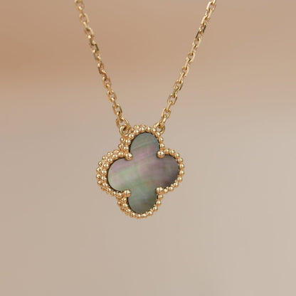 [Dawnora Jewelry]CLOVER 15MM  GRAY MOTHER OF PEARL NECKLACE