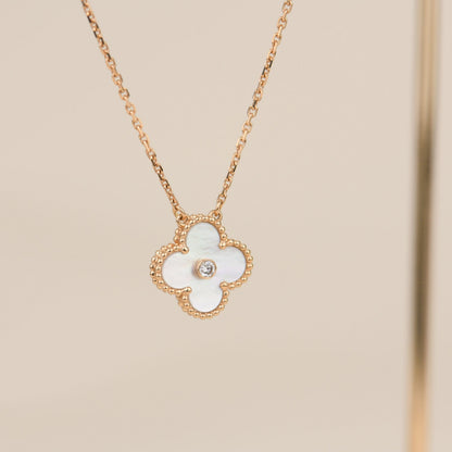 [Dawnora Jewelry]CLOVER 15MM DIAMOND WHITE FRITILLARIA NECKLACE
