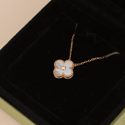 [Dawnora Jewelry]CLOVER 15MM DIAMOND WHITE FRITILLARIA NECKLACE