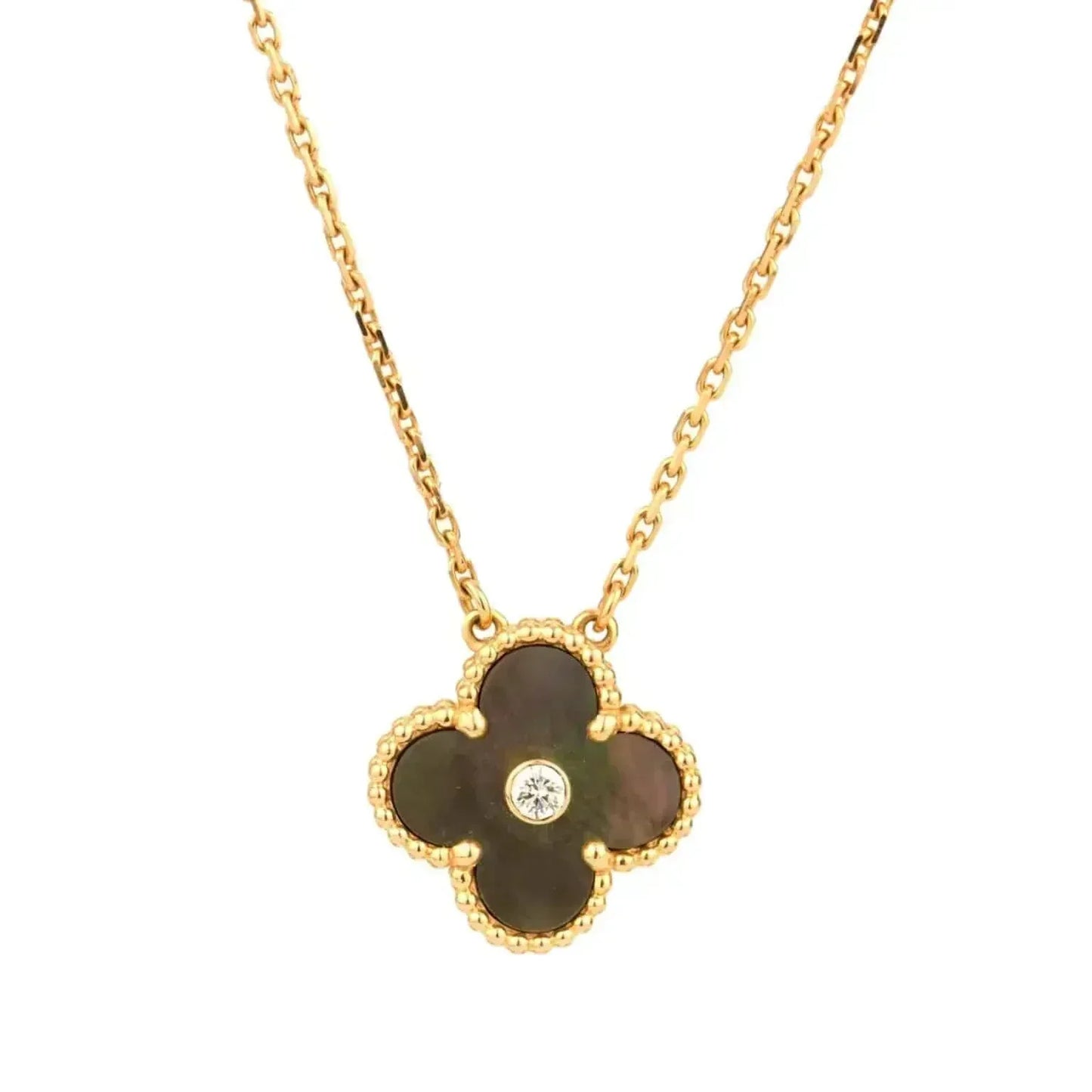 [Dawnora Jewelry]CLOVER 15MM DIAMOND AND MOTHER-OF-GREY NECKLACE
