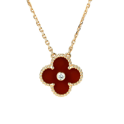 [Dawnora Jewelry]CLOVER 15MM DIAMOND CARNELIAN NECKLACE