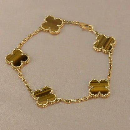 [Dawnora Jewelry] CLOVER 5 MOTIFS TIGER EYE BRACELET COLLECTION