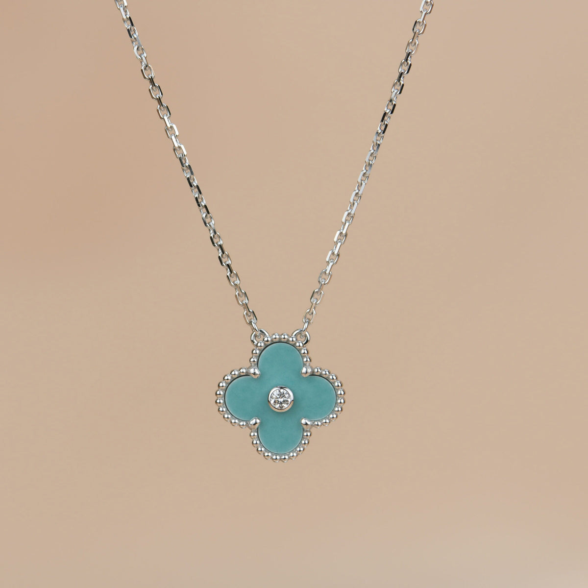 [Dawnora Jewelry]CLOVER 15MM DIAMOND SVRES PORCELAIN  NECKLACE SILVER