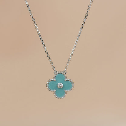 [Dawnora Jewelry]CLOVER 15MM DIAMOND SVRES PORCELAIN  NECKLACE SILVER