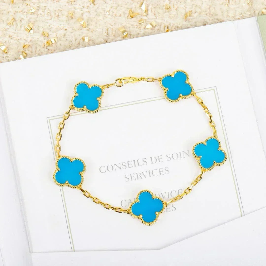 [Dawnora Jewelry] CLOVER 5 MOTIF TURQUOISE BRACELET COLLECTION