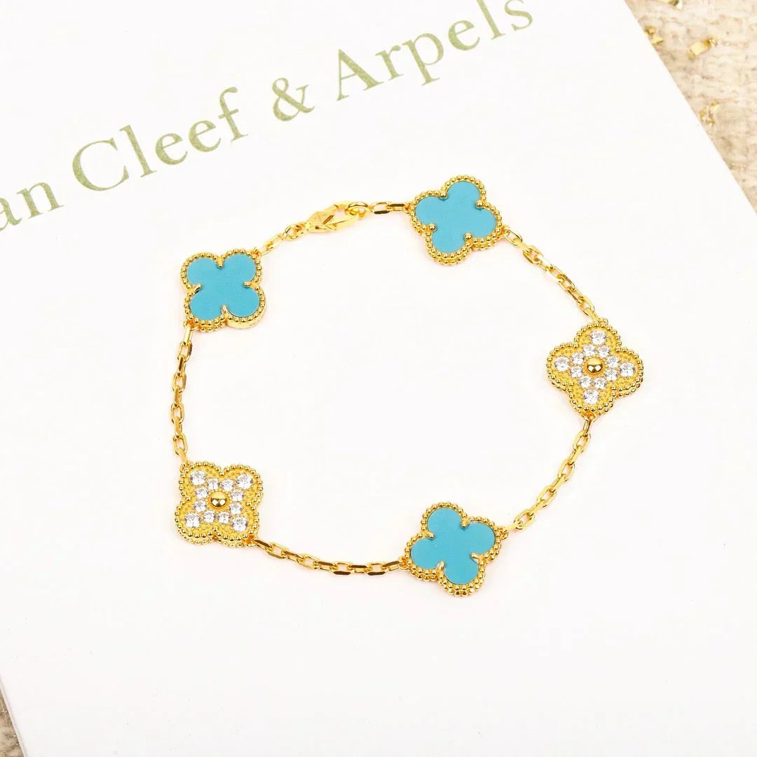 [Dawnora Jewelry] CLOVER 5 MOTIF TURQUOISE BRACELET COLLECTION