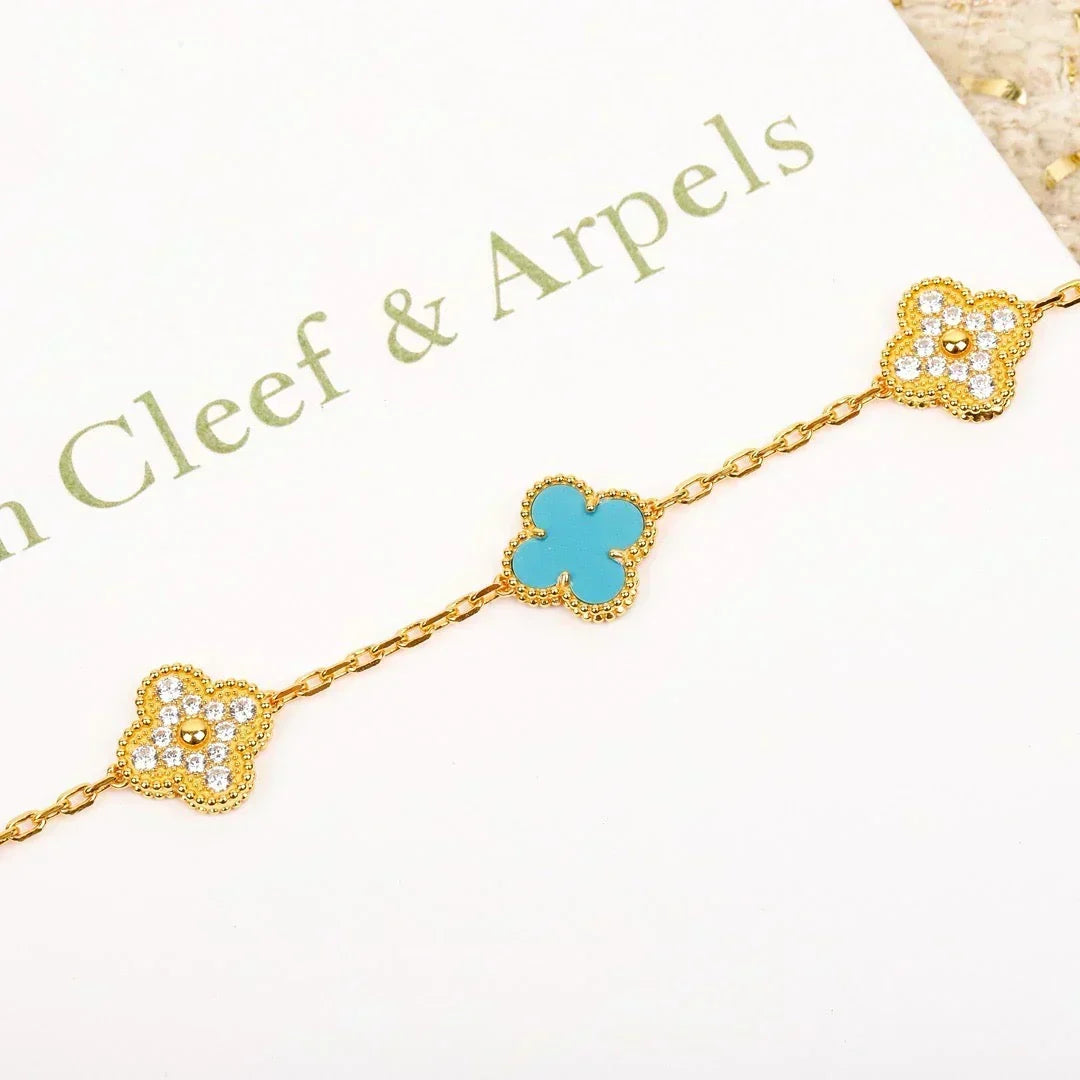 [Dawnora Jewelry] CLOVER 5 MOTIF TURQUOISE BRACELET COLLECTION