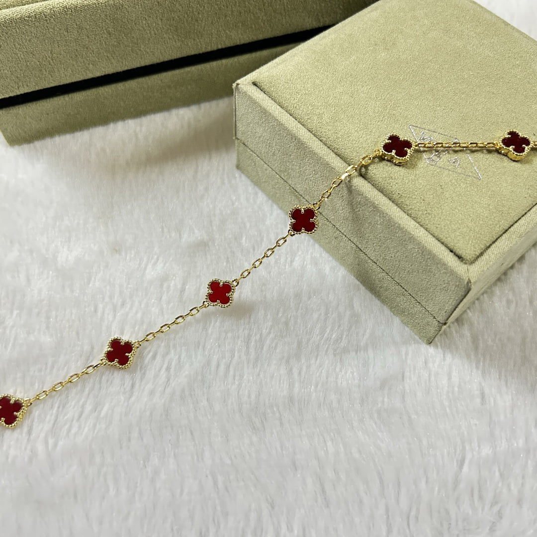[Dawnora Jewelry]CLOVER 6 MOTIF RED AGATE BRACELET