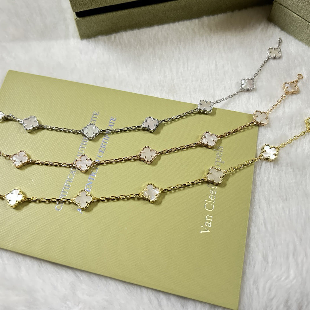 [Dawnora Jewelry]CLOVER 6 MOTIF WHITE MOP BRACELET