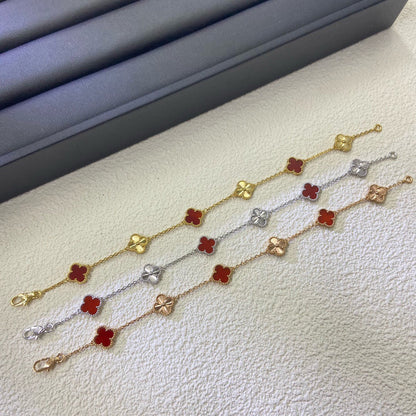 [Dawnora Jewelry]CLOVER 6 MOTIF RED AGATE LASER BRACELET