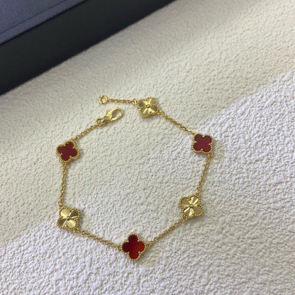 [Dawnora Jewelry]CLOVER 6 MOTIF RED AGATE LASER BRACELET