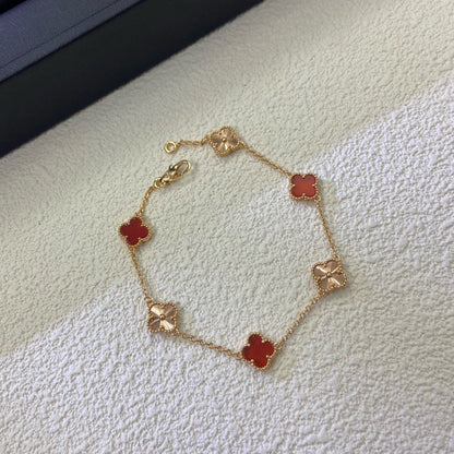 [Dawnora Jewelry]CLOVER 6 MOTIF RED AGATE LASER BRACELET