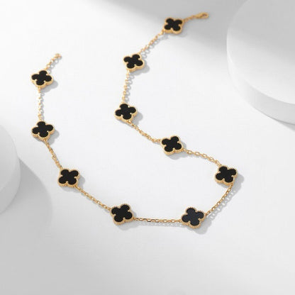 [Dawnora Jewelry]CLOVER 10 MOTIFS ONYX NECKLACE