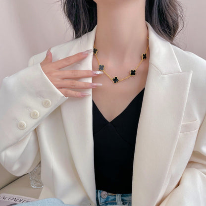 [Dawnora Jewelry]CLOVER 10 MOTIFS ONYX NECKLACE