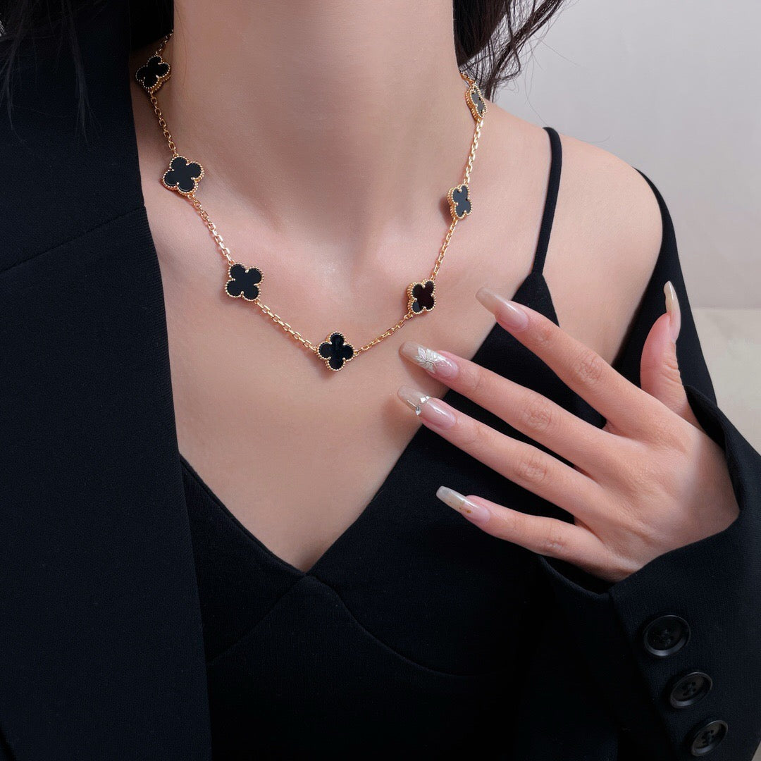 [Dawnora Jewelry]CLOVER 10 MOTIFS ONYX NECKLACE