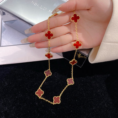 [Dawnora Jewelry]CLOVER 10 MOTIFS CARNELIAN NECKLACE