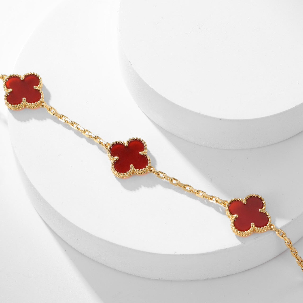 [Dawnora Jewelry]CLOVER 10 MOTIFS CARNELIAN NECKLACE