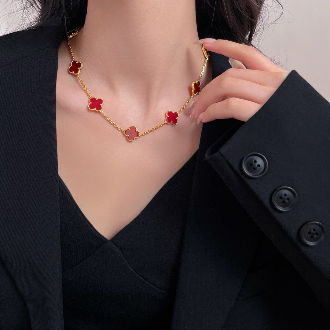 [Dawnora Jewelry]CLOVER 10 MOTIFS CARNELIAN NECKLACE