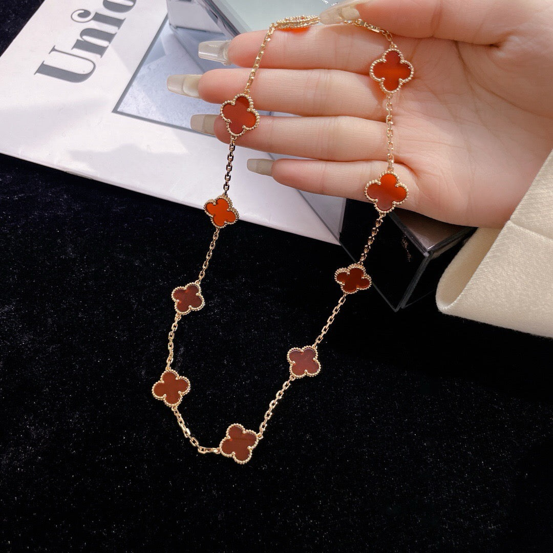 [Dawnora Jewelry]CLOVER 10 MOTIFS CARNELIAN NECKLACE