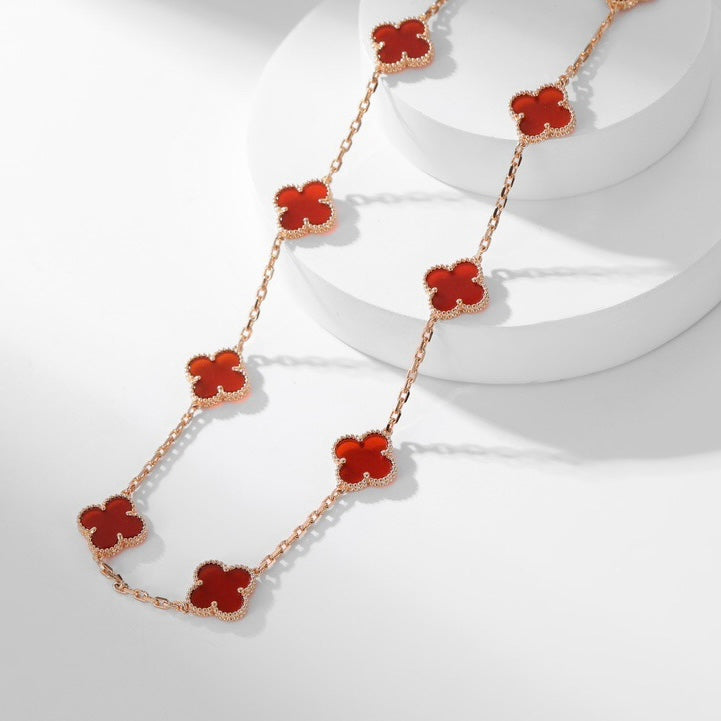 [Dawnora Jewelry]CLOVER 10 MOTIFS CARNELIAN NECKLACE