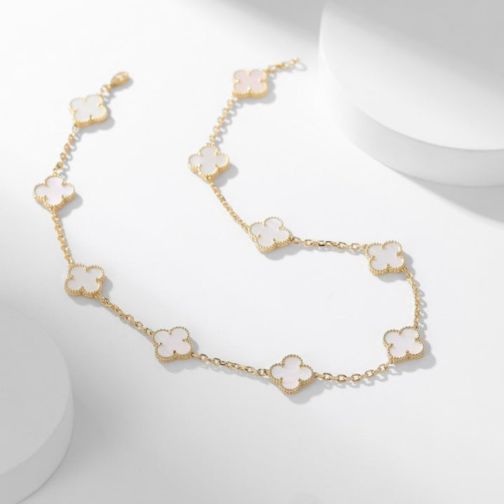 [Dawnora Jewelry]CLOVER 10 MOTIFS WHITE MOTHER OF PEARL NECKLACE