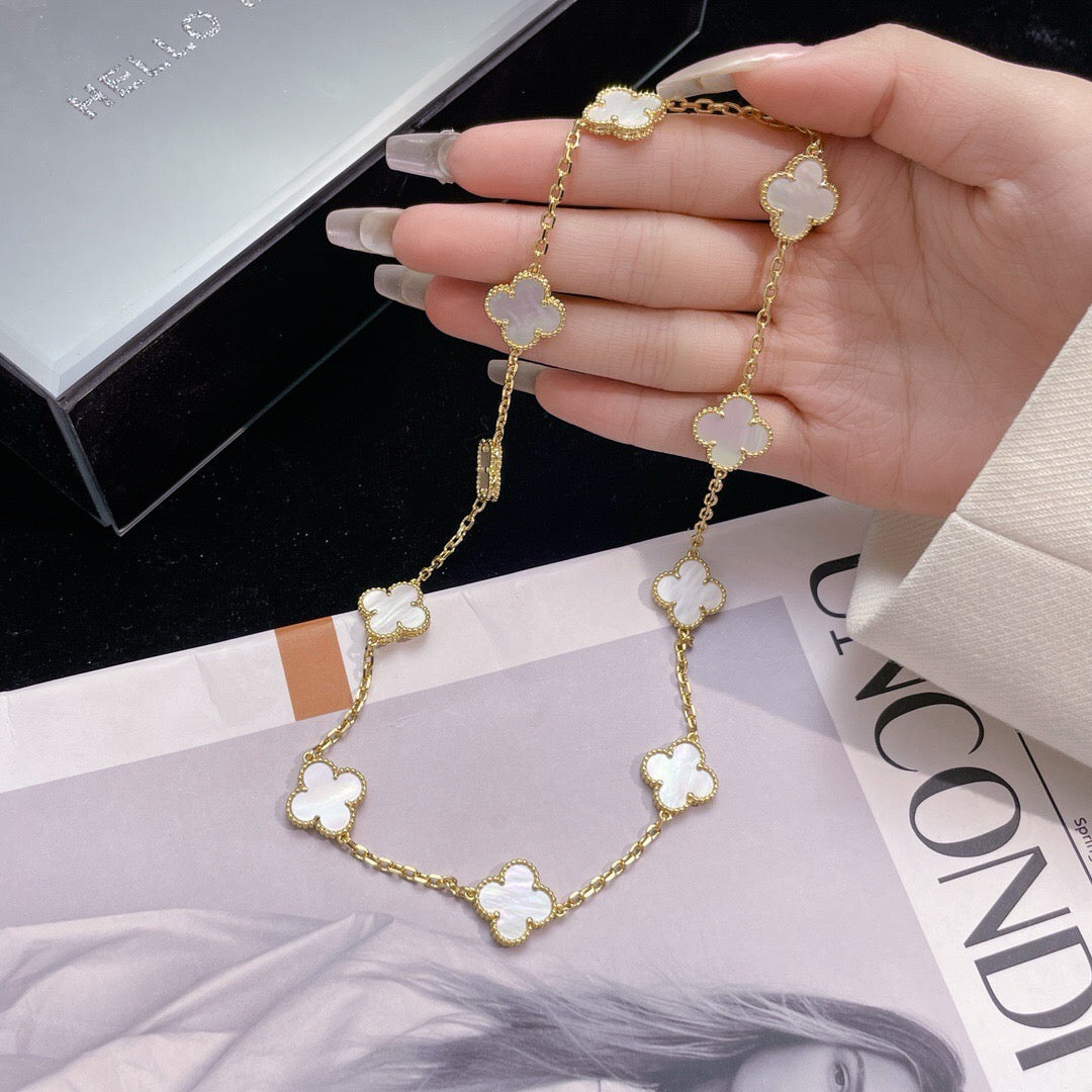 [Dawnora Jewelry]CLOVER 10 MOTIFS WHITE MOTHER OF PEARL NECKLACE