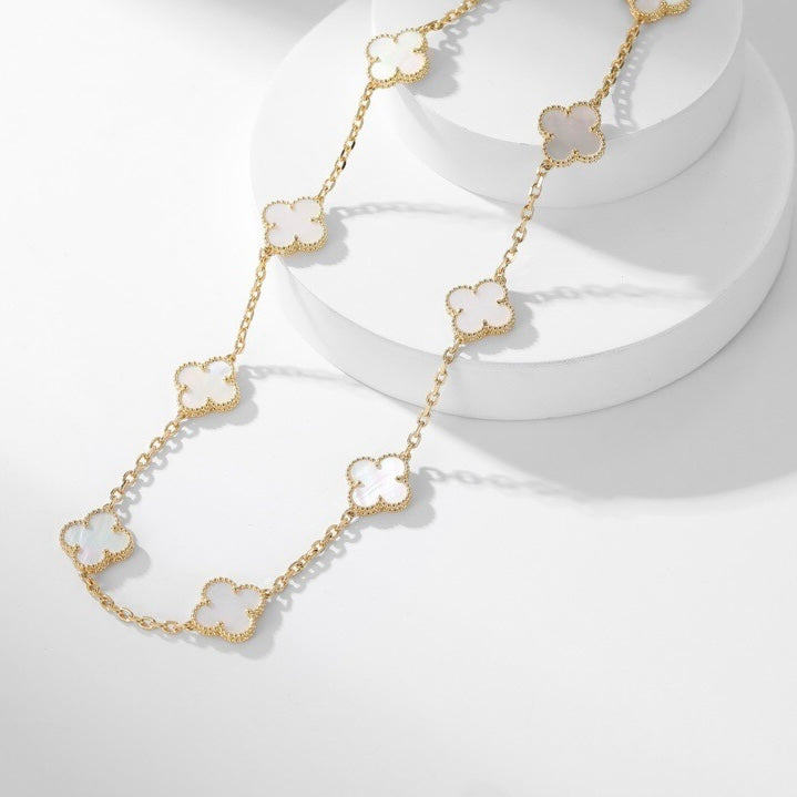[Dawnora Jewelry]CLOVER 10 MOTIFS WHITE MOTHER OF PEARL NECKLACE