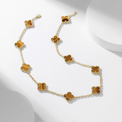 [Dawnora Jewelry]CLOVER 10 MOTIFS TIGER EYE NECKLACE