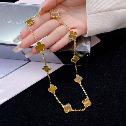 [Dawnora Jewelry]CLOVER 10 MOTIFS TIGER EYE NECKLACE