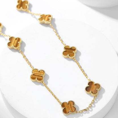 [Dawnora Jewelry]CLOVER 10 MOTIFS TIGER EYE NECKLACE