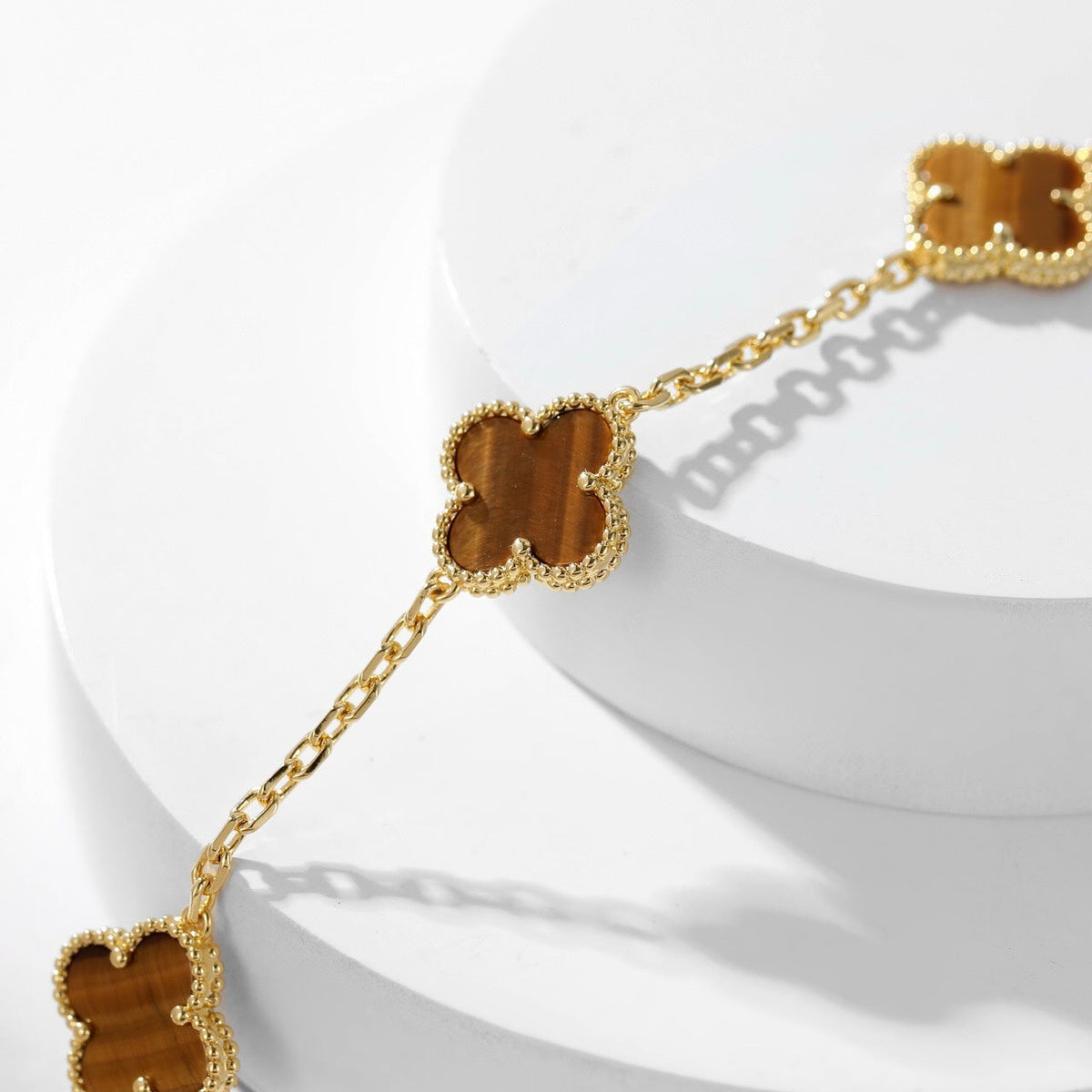 [Dawnora Jewelry]CLOVER 10 MOTIFS TIGER EYE NECKLACE