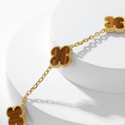 [Dawnora Jewelry]CLOVER 10 MOTIFS TIGER EYE NECKLACE