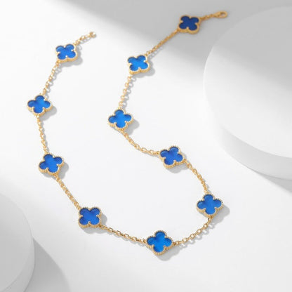 [Dawnora Jewelry]CLOVER 10 MOTIFS BLUE AGATE NECKLACE