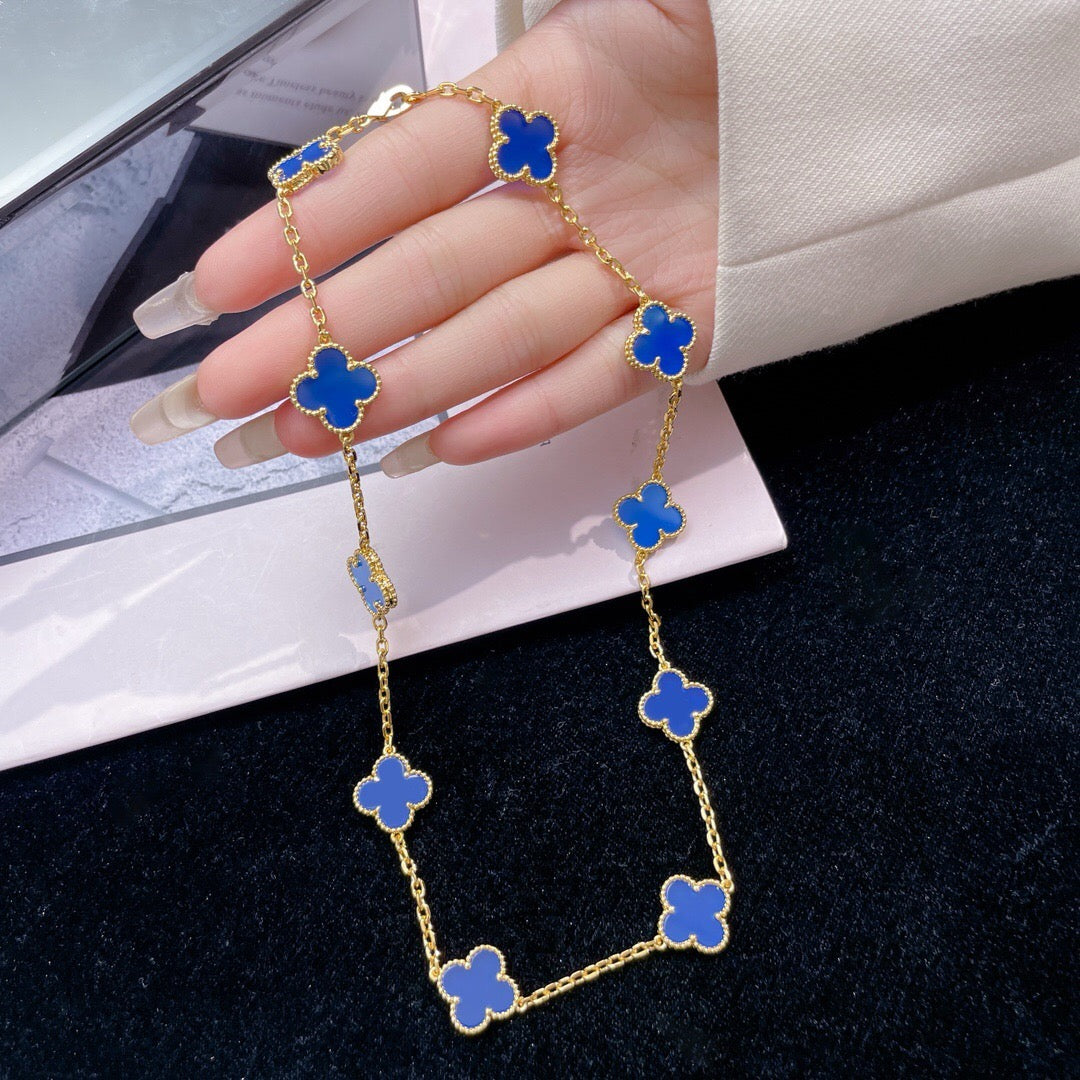 [Dawnora Jewelry]CLOVER 10 MOTIFS BLUE AGATE NECKLACE
