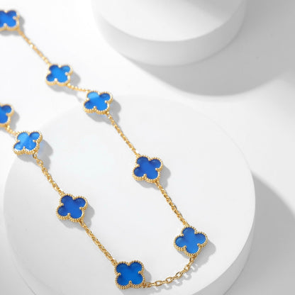 [Dawnora Jewelry]CLOVER 10 MOTIFS BLUE AGATE NECKLACE