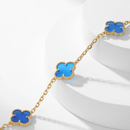[Dawnora Jewelry]CLOVER 10 MOTIFS BLUE AGATE NECKLACE