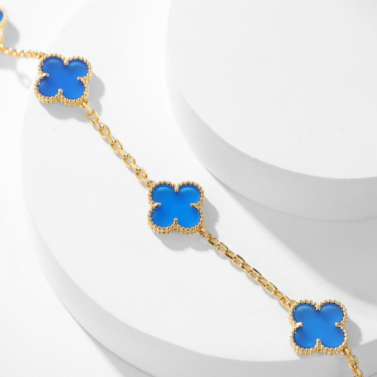 [Dawnora Jewelry]CLOVER 10 MOTIFS BLUE AGATE NECKLACE