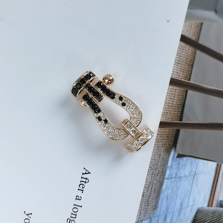 [Dawnora Jewelry]FORCE LARGE HORSESHOE BLACK WHITE DIAMOND BRACELET SILVER